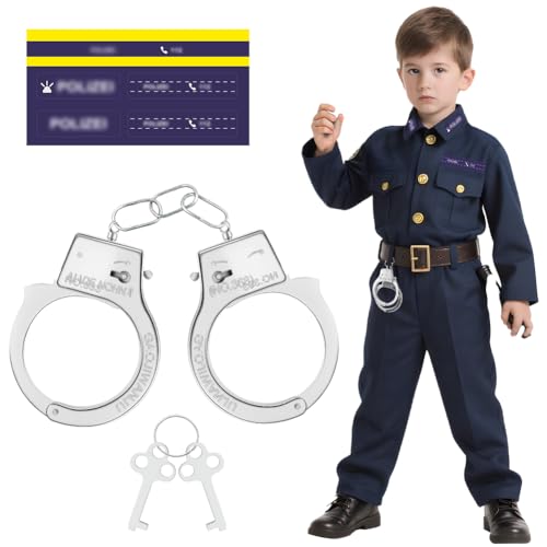 Alaoo Handschellen aus Metall Kinder Handschellen Metall Spielzeug mit Schlüssel Verbrecher Sträfling Polizist Spielzeug Handcuffs Für Halloween Karneval Fasching Motto Party Rollenspiele zu Spiele