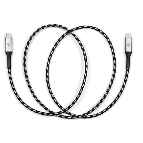 Volkswagen 000051446CD Câble de charge USB-C vers USB-C de qualité supérieure, 50 cm, logo VW éclairé, noir