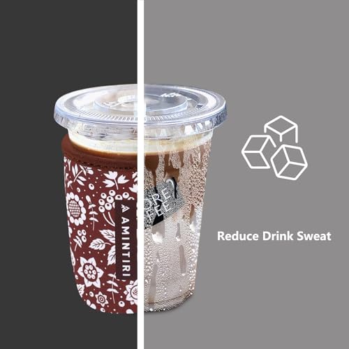 Image of 3 Pack Reusable Sleeve for Iced Coffee Cup, Coffee Neoprene Sleeve for Iced&Hot Drinks, Coffee Sleeve Compatible with Starbucks, Dunkin Coffee Cup. (Mocha Flower)