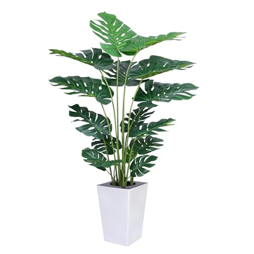 AQUGQ Artificial Monstera Plant 5ft, Realistic Fake Plants with Silk Leaves & Texture Trunk...
