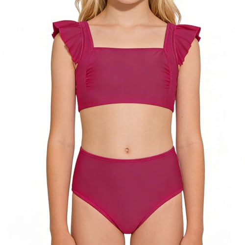 Bikini niña para playa y piscina con volantes y cuello cuadrado cómodo