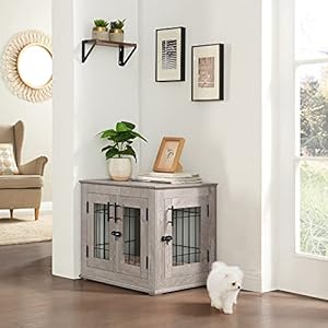 beeNbkks Furniture Style Dog Crate End Table, Double Doors Wooden Wire Dog Kennel with Pet Bed, Decorative Pet Crate Dog House Indoor Medium Large beeNbkks Furniture Style Dog Crate End Table Double Doors Wooden Wire Dog Kennel with Pet Bed Decorative Pet Crate Dog House Indoor Medium Large