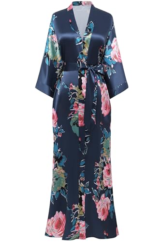 Image of BABEYOND Women's Kimono Robe Long Satin Silky Floral Lightweight Bridesmaid Wedding Bachelorette Party Robe