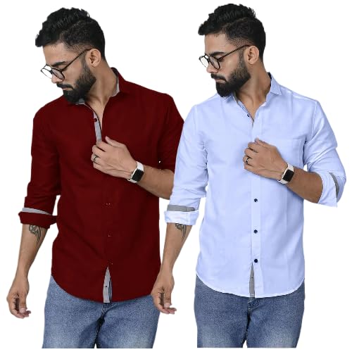 Image of Pinkmint Shirt for Men Cotton Soild Shirt & Spread Collar Long Sleeve Shirt Formal, Travelling