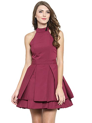 Image of Sera Women's Black Polyester Fit and Flare Pleated Midi Backless Dress