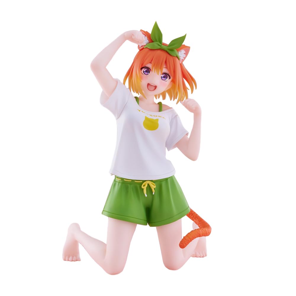 5 figuras de Nakano Miku modelo de Nakano Itsuki, figura de acción de anime Nakano Nino, estatua de gato, pijama con oreja y cola de gato, posición sentada, decoración de Skulptur, regalo
