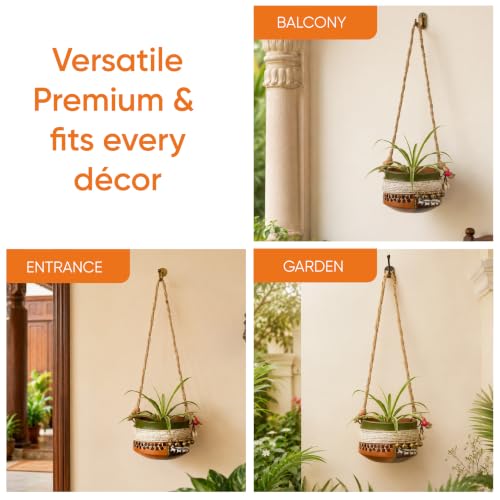 Image of AAKRITI ART CREATIONS Terracotta Hanging Planter | Jute Embellished Brown Earthen Design, Modern Art, Matte Finish | Decorative Hanging Pot for Indoor & Outdoor Home Decor
