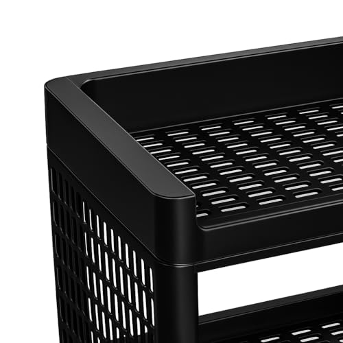 Image of 4 Tier Multipurpose Plastic Trolley with Wheels | Storage Rack Organizer | Bathroom Trolley Organizer | Kitchen Trolley with Wheels | Plastic Rack Kitchen | Black