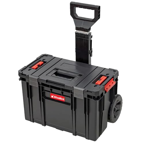 OliveBird Tool case trolley with wide, smooth wheels, heavy-duty container with metal axle, large opening, adjustable dividers, telescopic handle,...
