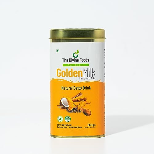 The Divine Foods Organic Golden Milk Latte,Natural Detox Drink Dnd,Haldi Milk,Antioxidant & Anti-Inflammatory High Curcumin,56 Sachets,(250 Gm,Powder)
