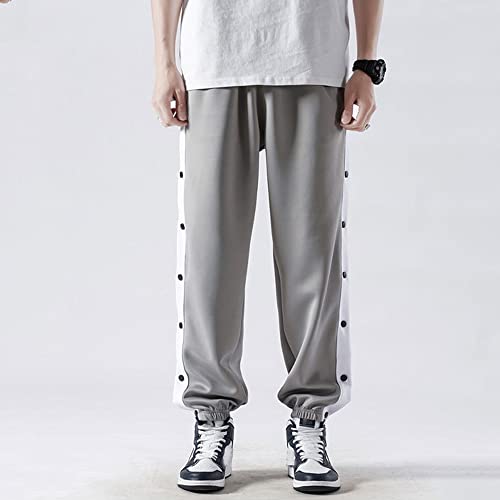 Tear Away Basketball Pants,Side High Split Snap Button Joggers Athletic Loose Sweatpants Pockets,Grey,4Xl #TOP2