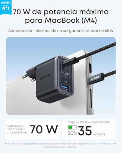 Miniatura 2 de Anker Nano Cargador USB C 70W con 3 Puertos Plegable GAN