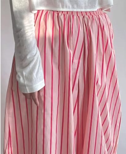 CHARTOU Women's Summer Striped Long Skirt Elastic High Waist Flowy Ruffle Hem A Line Maxi Dress with Pockets2