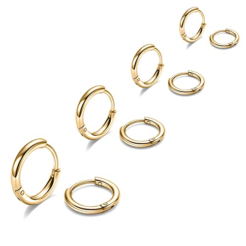 Image of 316L Surgical Steel Hoop Earrings, 6-20mm Huggie Hypoallergenic, Small Sleeper Mens Cartilage Earrings for Women 20G 18G