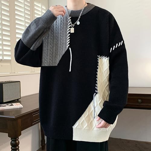 Men's Women's Soft Cable Knitted Crew Neck Unisex Sweater Fashion Colorblock Pullover Y2K Grunge Aesthetic Streetwear2