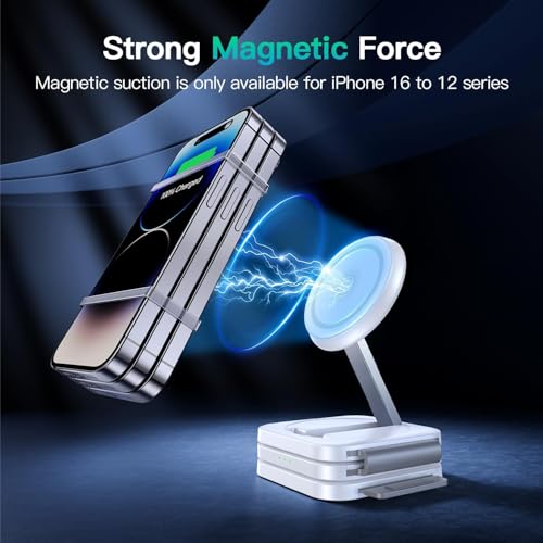Image of JARGO 3 in 1 Wireless Charging Station for Apple Devices, Foldable iPhone Charging Station for iPhone 17 /16 /15 /14 /13 /12, Apple Watch & AirPods with Magsafe, Travel Essentials Wireless Charger (White)