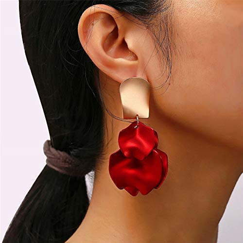 Rose Petal Dangle Earrings for Women Long Drop Floral Tassel Earrings Statement Exaggerated Tiered Flower Earrings for Wedding3