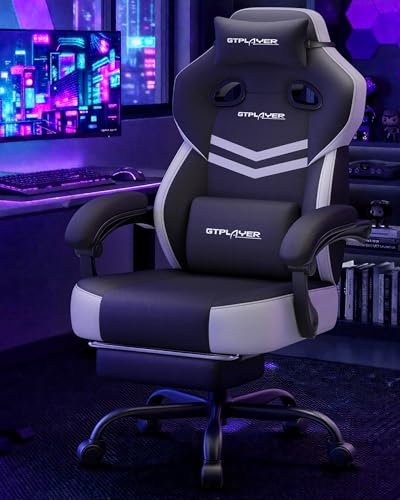 Image of GTPLAYER Big & Tall Gaming Chair, 90-155 Adjustable Reclining Office Seat with Footrest, Ergonomic Comfy Computer Desk Chair for Adults, Home Office Gaming Study Use, Black & LightGray