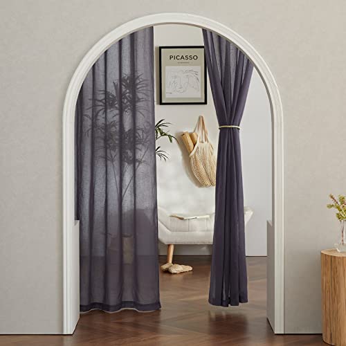 NICETOWN Semi Sheer Brown Purple Curtains for Bedroom, Grommet Linen Sheer Curtains & Drapes Privacy with Light Filtering Elegant & Casual for Girls Room/Living Room, W52 x L108, 2 Panels