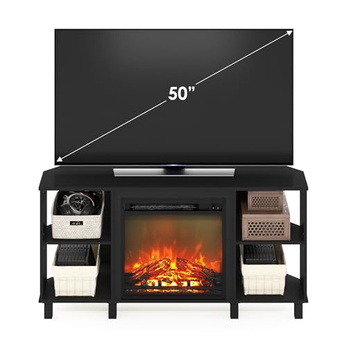 Image of Furinno Jensen Corner Fireplace TV Stand with 4 Open Compartments for TV up to 55 Inches, Americano