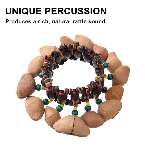 Image of 2 Pcs Cacho Seed Rattle Bracelets, Nature Sound African Nut Seed Shell Wrist Shaker Dance Anklets Bell