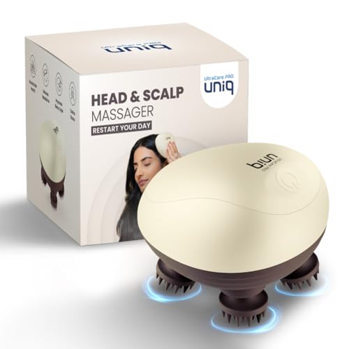 UltraCare PRO UNIQ Electric Scalp & Head Massager, Cordless Rechargeable with 360° Rotating Silicone Heads, 3 Massage Modes, Auto-Off & Portable
