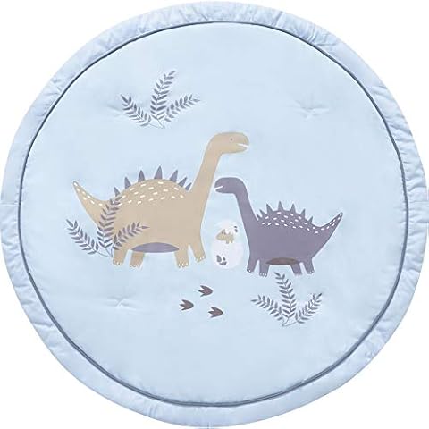 MY LITTLE ZONE Baby Play Mat for Floor, Cotton Round Baby Tummy Time Play Mat, Padded Playmat, Dinosaur Room Decor for Boys - 36 x 36, Blue Baby Play Mat Cover