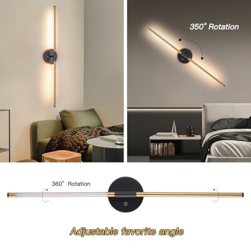 Tefiohen Wall Sconces Set of Two,Wall Lamp Stepless Colors 3000K-6000K & Stepless Dimming, Hardwire, 350° Rotate, LED Wall Light, 30 Inches(Gold) - Image 5