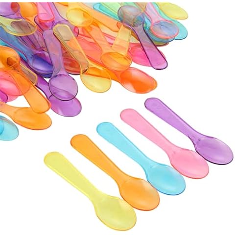 LOLYSIC 1000PCS 1000 Pack Colored Taster Spoons, 3 Inch Mini Plastic Spoons, Ice Cream Dessert Spoons for Tasting Cake, Yogurt, Jello, Jam, Multi-Color Small Plastic Spoons Cover