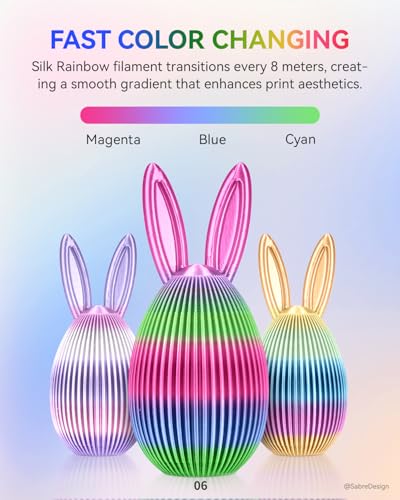 Image of JAYO Silk Rainbow PLA+ Filament 1.75mm 1.1kg, Multicolor Gradient Shiny PLA, Color Changes Every 8 Meters in Cyan-Magenta-Blue, High Gloss Smooth Finish, Fits for Most FDM 3D Printers