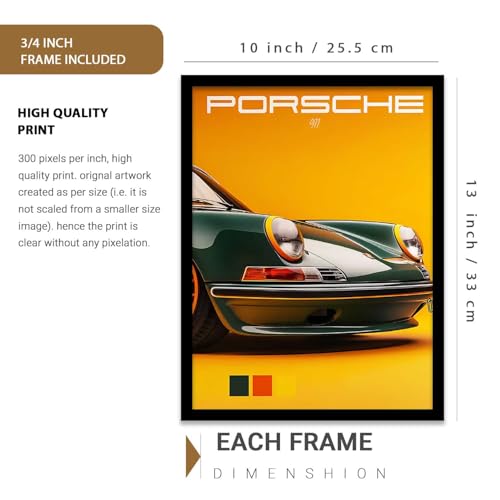 Image of HOTHOUSE Big Porsche 911 Car Framed Posters Gift Items for Boys Room Wall Decoration Bedroom Living Room Office Studio Decor | Car Poster Frame for Wall Decor Set Of 3 Size(10X13 inch)