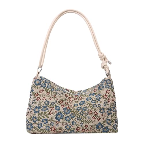 Greabuy Bolsos de hombro para mujer, bolso cruzado, bolso vintage étnico, flor de gran capacidad, bolso de hombro para compras, bolso de mano para mujer, Blue