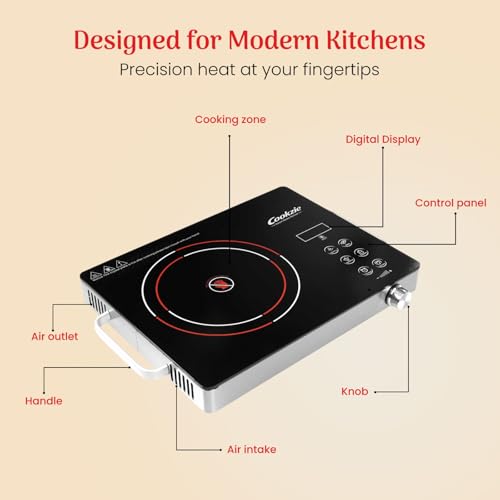 Image of 2200-watt Inferno Infrared Cooktop With Grill | Digital Display, Touch Control, 4 Preset Functions, Portable Electric Induction for All Utensils | 1 Year Warranty, Black