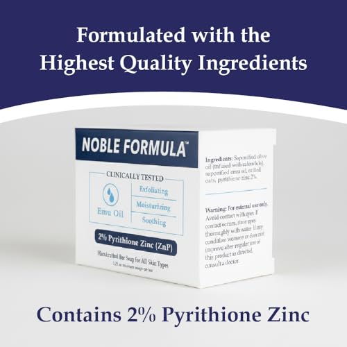 Noble Formula 2% Pyrithione Zinc (ZnP) Emu Oil Bar Soap, Especially Formulated for Acne, Psoriasis, and Eczema, Safe for Daily Use and All Skin Types, 3.25 oz