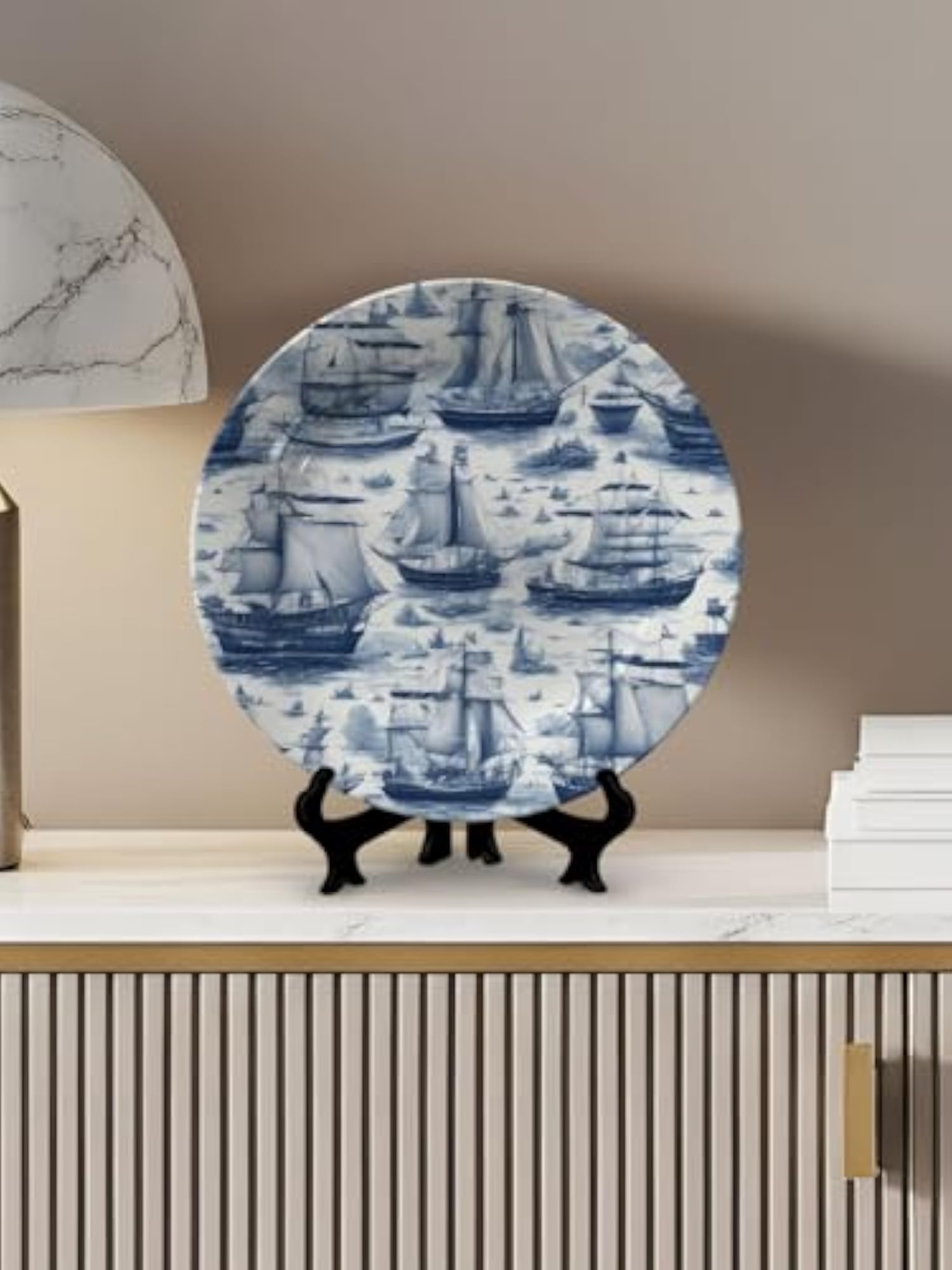 Nautical Toile de Jouy Decorative Wall Plates, Gift Set