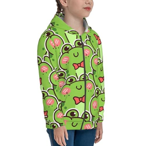 Cute Green Frog Kid Hoodies Boys Zip Up Sweatshirts Girls Pullover with Pocket4