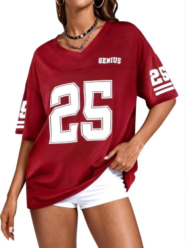 Image of LovelyWholesale Women's Oversized V Neck Jersey Shirts Summer Football Graphic Tee