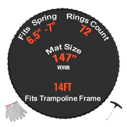 VEVOR Colchoneta de Repuesto para Trampolín, Se Adapta a Un Marco de 426 cm, Resistente a los Rayos UV con Herramienta de Resorte y Anillos en V Duraderos, Se Adapta a Resortes 16,5-17,8 cm de Largo