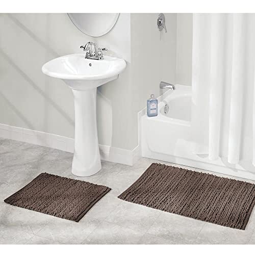 Mdesign Bathroom 3 Piece Rug Set - 100% Cotton, Water Absorbent Bath Mat Rugs For Bathroom Vanity, Master Or Guest Bathtub/Shower, Runner, Standard, Small, Braided Design - Set Of 3 - Chocolate Brown #TOP1