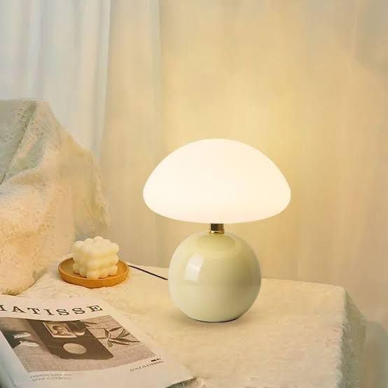 Modern Mushroom Table Lamp with Glass Shade, Decorative Bedside Night Lamp, Warm Light Desk Lamp for Bedroom, Living Room & Study Table - Tricolo SL701-GREEN-image-44