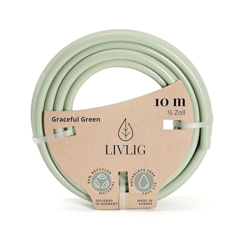 LIVLIG Tuyau d'Arrosage 10m Design – Tuyau Arrosage Flexible, 60% Recyclé, UV Résistant, Anti-Torsion, 1/2 Pouce, Vert