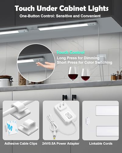 Image of SZOKLED Under Cabinet Lighting Plug in, Hardwired LED Under Cabinet Lights with Timer & Dimmable, 15 RGB Color Changing, 4-Pack