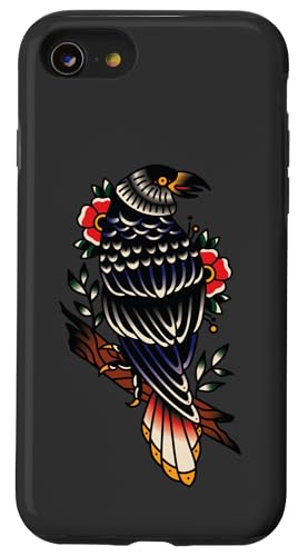 Black Raven Tattoo Style Goth Birds Illustration Graphic Coque pour