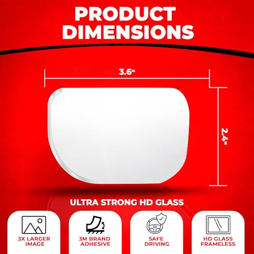 Image of XLarge Blind Spot Mirror for Trucks 3.6 inchX2.5 inch - HD Glass Frameless Convex Mirror for Truck with Wider View and Improved Traffic Safety