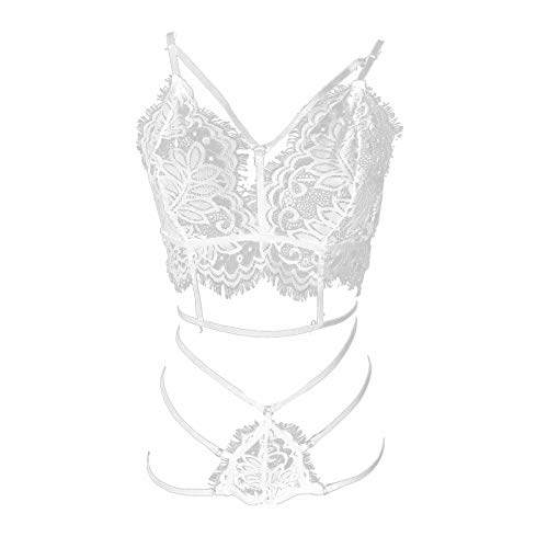 RENREN Damen 2 Stück Dessous Set Blumendruck Kontrast Spitze Riemchen Push Up Dessous Set Unterwäsche Cover