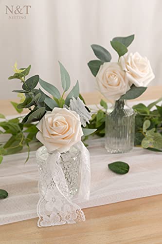 N&T NIETING Artificial Flowers, 25Pcs Fake Rose Flowers Roses for DIY Wedding Bouquets Centerpieces Bridal Shower Party Home Flower Arrangement Decorations, Series Blush Pink