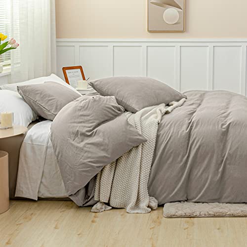 Jellymoni Linen Grey 100% Washed Cotton Linen Like Textured Duvet Cover Set, 3 Pieces Ultra Soft Bedding Set With Zipper Closure. Solid Color Pattern Duvet Cover King Size (No Comforter) #TOP2