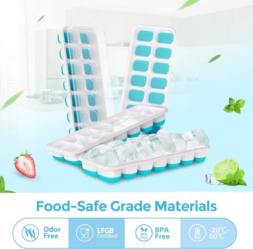 Image of Ice Cube Trays with Lids for Freezer, 33 Sphere Ice Cube Tray with Easy Release for Iced Coffee or Ice Drinks, Ice Tray (Blue + Green (Popup), 8 Inch + 2 Pack)