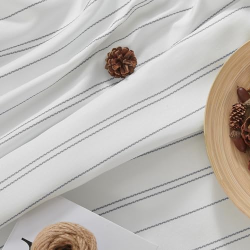 jinchan White Curtains Grey Striped Curtains 84 Inch Length for Living Room Bedroom Window Treatment Modern Linen Look Ticking Stripe Pinstripe Privacy Light Filtering Back Tab Rod Pocket 2 Panels by jinchan - Image 7