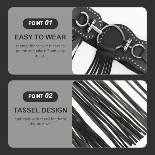 1pc Corpiños Para Leather Belt for Women Womens Black Leather Belt Punk Leather Waist Chain Fringe Belt2